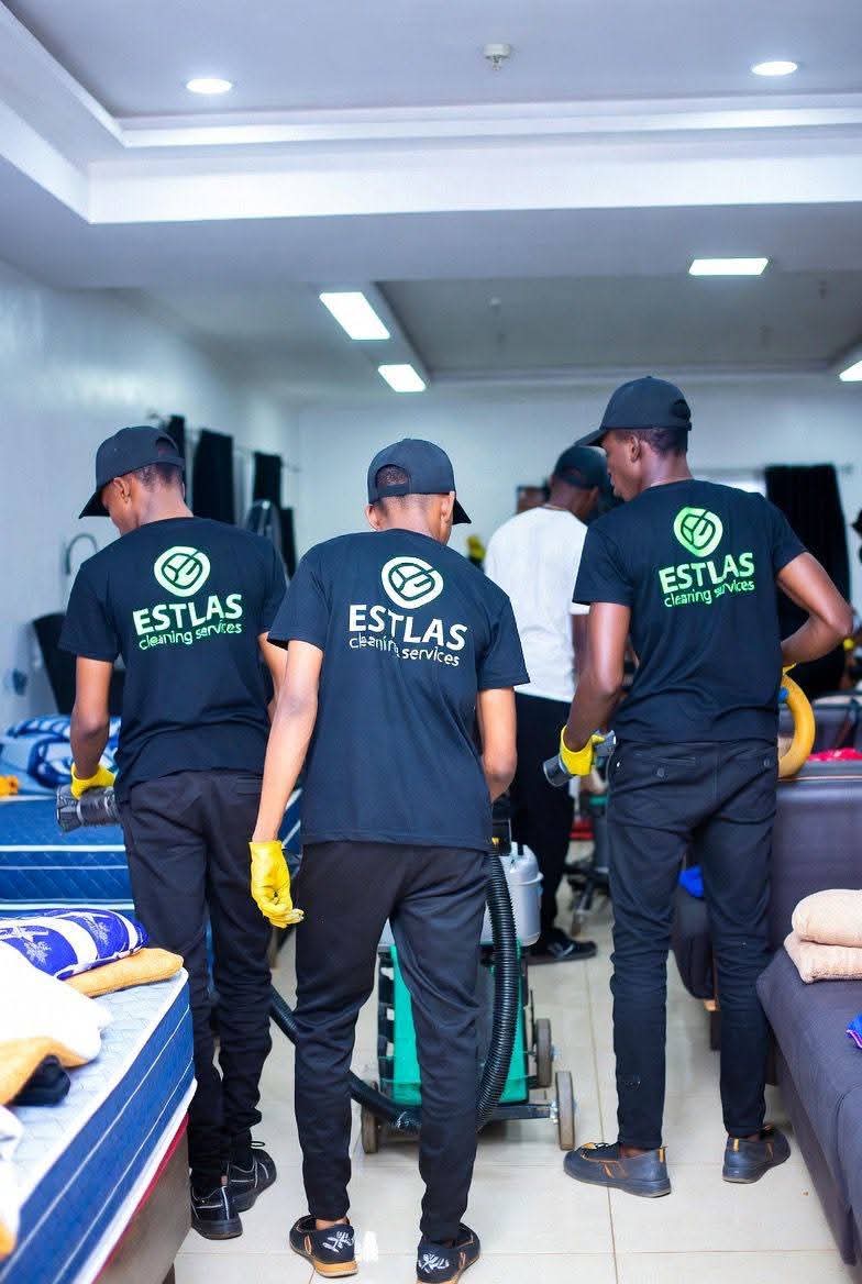 The team behind the clean photographed during an Estlas job